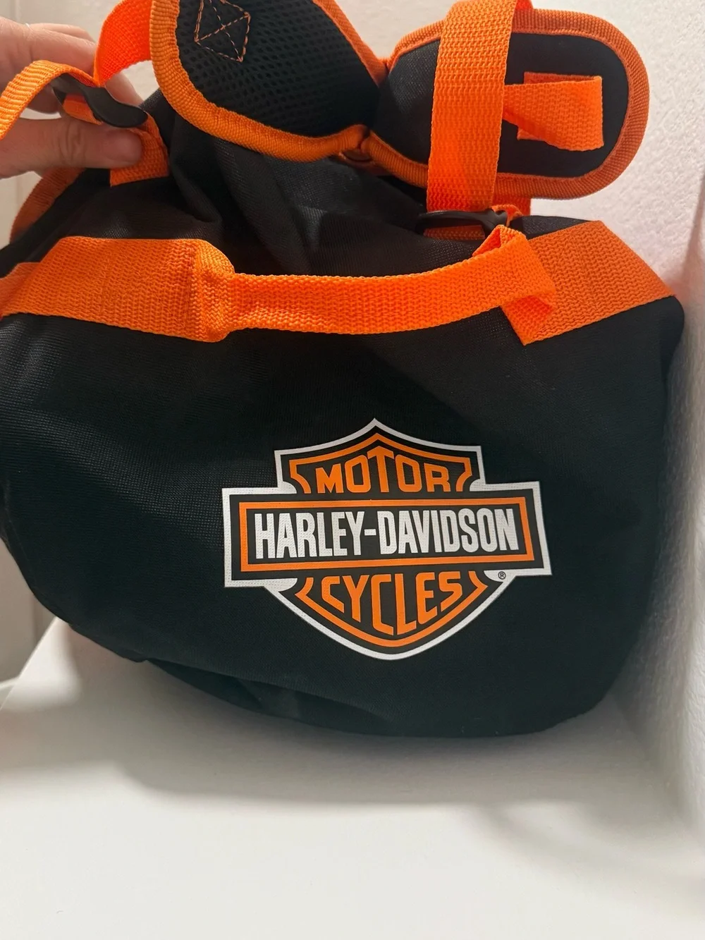 Harley Davidson Orange & Black Motorcycle Duffel Bag Gear Bag Travel Bag